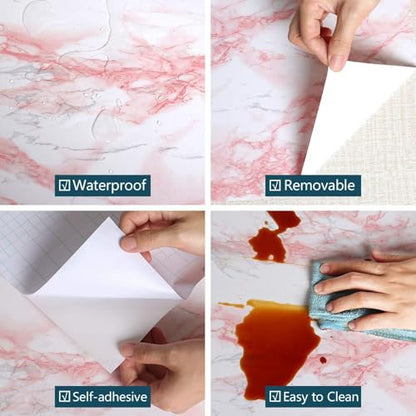 tiltil Glossy White/Pink Marble Contact Paper Granite Wallpaper 15.8"×78.7" - size: 15.8" x 78.7"