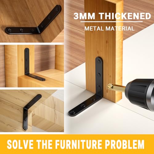 25Pcs Black Angle Brackets 3”x 3” Heavy Duty Corner Bracket 3MM for Wood - size: Black-3x3 Inch