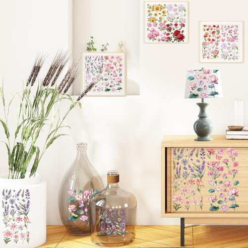 12 Pcs Flower Rub-On Transfers for Furniture & Crafts, 5.9 x 5.9 Inch - style: Flower