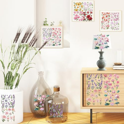 12 Pcs Flower Rub-On Transfers for Furniture & Crafts, 5.9 x 5.9 Inch - style: Flower
