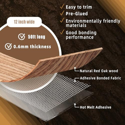 GSCIT Club Red Oak Wood Veneer, 12 inch x 50ft Wood Edge Banding Pre-glued Flexible, Veneer Tape Banding for Cabinet Repair Furniture Wallpaper - color: Red Oak Veneer, size: 12"x 50ft