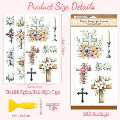 Peacoblue Flowers and Crosses Rub On Transfers for Furniture Craft 6"x12" - style: Flowers and Crosses