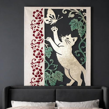 TIAMECH A4 Reusable Cat Catching Butterfly Stencil for Painting - color: Cat Catching Butterfly