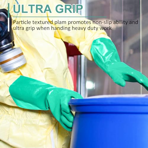 Beieverluck 10 Pairs Chemical Resistant Gloves, Reusable Heavy Duty Rubber Work Gloves, 12.6" Long Nitrile Gloves for Acid Alkali Oil Protection and Industrial Use Household, X-Large - size: X-Large