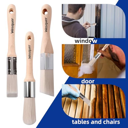 Wesquer 3-Pack 1Inch Paint Brush for Detail Work - Triangle, Round & Square Head Set for Precision Corners, Edging, Touch-Ups, Trim, Models & Small DIY Projects