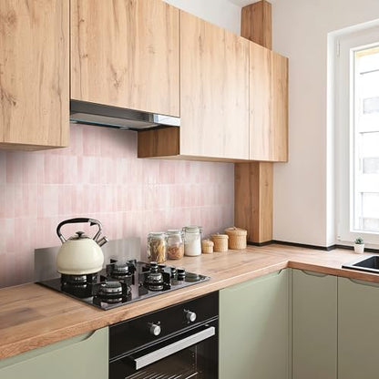 Smart Tiles Peel and Stick backsplash, Stacked Powder Pink, 11.43"x9" - color: Powder Pink