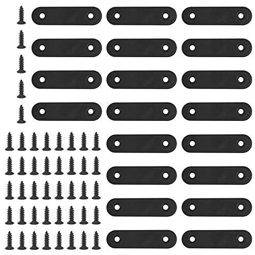 Glarks 20 Sets 60mm Flat Straight Corner Brace Black Metal Joint Plate Connector Repair Fixing Bracket with 45Pcs Screws for Wood Furniture (60x2mm) - size: 60x2mm