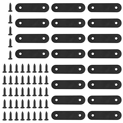 Glarks 20 Sets 60mm Flat Straight Corner Brace Black Metal Joint Plate Connector Repair Fixing Bracket with 45Pcs Screws for Wood Furniture (60x2mm) - size: 60x2mm