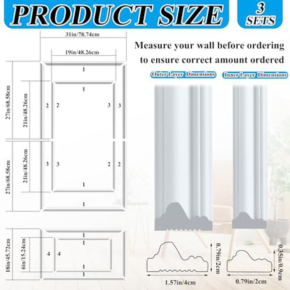 Pangda 3 Set Peel and Stick Wall Molding Kit Panel, 31x54 in - size: 31x54 in