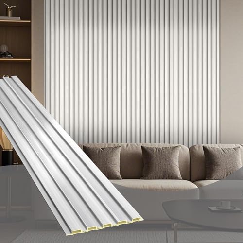 OUZUGIE WPC Acoustic Slat Wall Paneling, 8-Pack 96 x 6 Inches 3D Wall Panels for Interior Wall Decor,Living Room,TV Background,Study Room,Office Spaces,Bedroom,Low Grille (Metallic Silver) - color: Metallic Silver, size: (Low)96“ x 6"