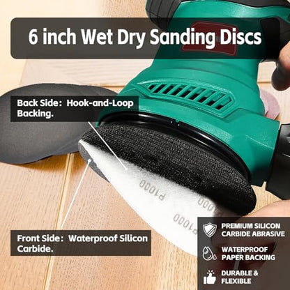 6 Inch 60 Pcs Hook and Loop Sanding Discs Assorted Grits 320 400 600 800 1000 Wet Dry Silicon Carbide with Soft Foam Interface Pad for Orbital Sander Auto Prep Wood Metal - style: 60Pcs 320-1000 Grit
