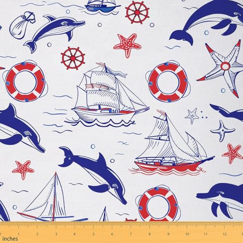 Feelyou Nautical Jumping Fabric By The Yard Decorative - color: Multi 30, size: 1 Yard