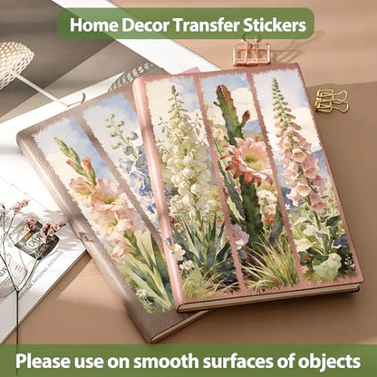 WANDIC 3 Sheets UV DTF Rub on Transfer Stickers for Craft, Elegant Floral Theme Cup Warp Waterproof Decals for Junk Journal Furniture Glass Wood - color: Flower Bookmark