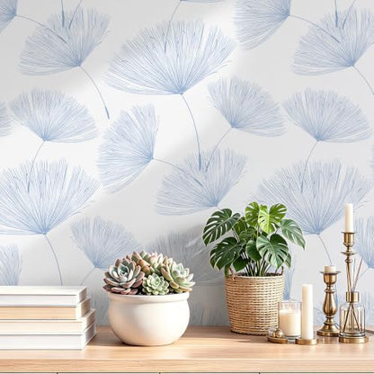 Safiyya Blue and White Peel and Stick Wallpaper Dandelion 17.3in x197in Contact Paper Peel and Stick Wall Paper Modern Boho Self Adhesive Removable Vinyl Wallpaper for Bedroom Bathroom - color: Blue/White, size: 17.3" x 197"