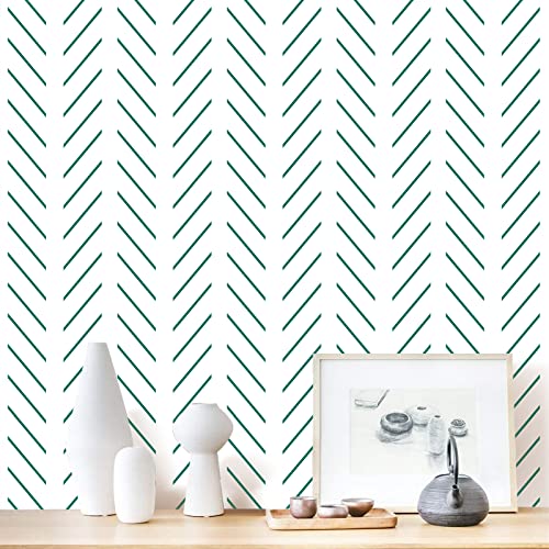 Erfoni Peel and Stick Wallpaper Green Herringbone Wallpaper for Bathroom - color: Green, size: 17.7" x 118.1"