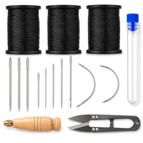 16Pcs Upholstery Repair Sewing Kit, Heavy Duty Leather Sewing Kit(Black) - color: Black