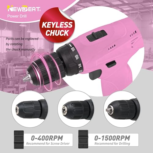 12V Pink Cordless Drill Set with Battery and Charger for Women DIY