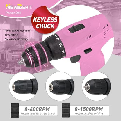 12V Pink Cordless Drill Set with Battery and Charger for Women DIY