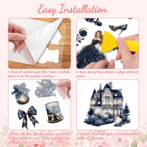 Peacoblue Navy Blue Style Rub On Transfers for Furniture Craft 6"x12" - style: Navy Blue Style