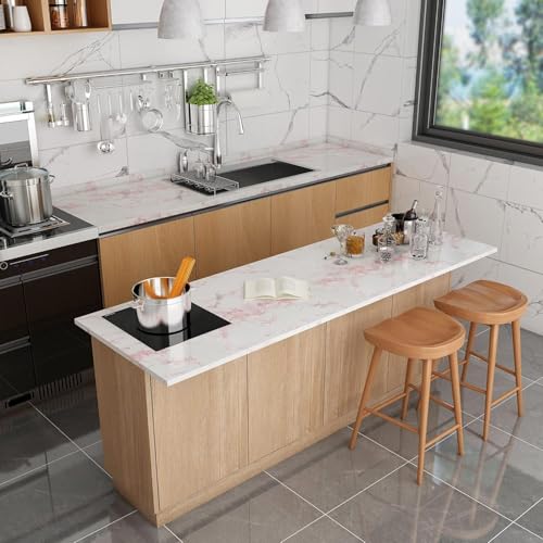 tiltil Glossy White/Pink Marble Contact Paper Granite Wallpaper 15.8"×78.7" - size: 15.8" x 78.7"