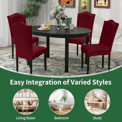 Sufdari Dining Room Chair Covers - Set of 4, Burgundy Non-Slip Spandex Stretch Dining Chair Slipcovers for Dining Room & Hotel (Extra Large) - color: .Burgundy, size: XL-4 PC