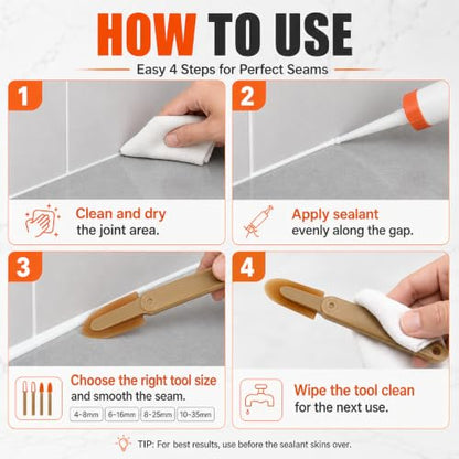 4Pcs Silicone Caulking Tool 3 in 1 Stainless Steel Head Scraper Caulk Remover Sealant for Kitchen Bathroom Window - color: Brown
