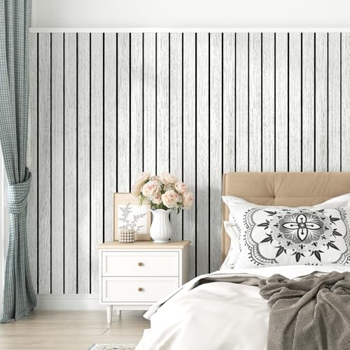 Light Grey Wood Slat Wall Panelling PVC Wall Panels Peel and Stick - color: Light Gray