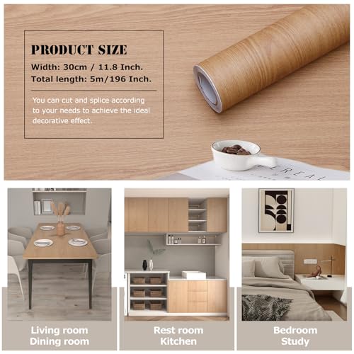 Wood Grain Contact Paper Peel and Stick Wallpaper Self Adhesive Wall Paper for Furniture Countertop Drawer Shelf Liner Cabinet Waterproof Easy to Clean 11.8" x196" - color: Teak, size: 11.8"W x 196"L