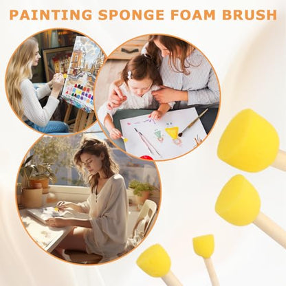45 PCS Round Sponge Brush Set for Painting - 4 Sizes Wooden Handle Sponge Brushes, Circle Art Sponges Brushes Paint Sponges,Face Paint Sponging Brush for Acrylic, Face & Craft Painting and Kids Arts