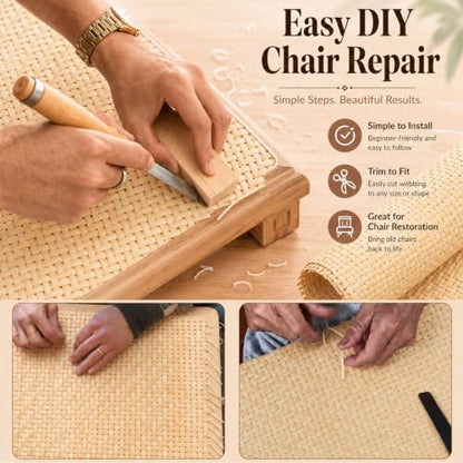 Reaeng Rattan Repair Kit for Chair Caning, Complete Furniture Restoration Kit with 15.7 x 39.4 Inch Cane Webbing Roll, Spline, 2 Caning Chisels and 8 Wooden Wedges - color: Style C