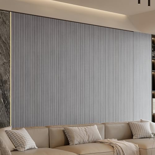 YU LI 3DH Peel and Stick PVC Slat Wall Panel 118"x15.75" Self-Adhesive Thick Faux Grey Wood Grain Wallpaper Panel 3D Soundproof Wall Panels for Walls & Ceilings - color: Gray, size: 15.8" x 118"