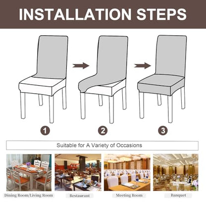 Waterproof Dining Room Chair Covers, Stretch Parsons Chair Slipcovers - color: Flower Pattern-beige, size: Large-6 Pack