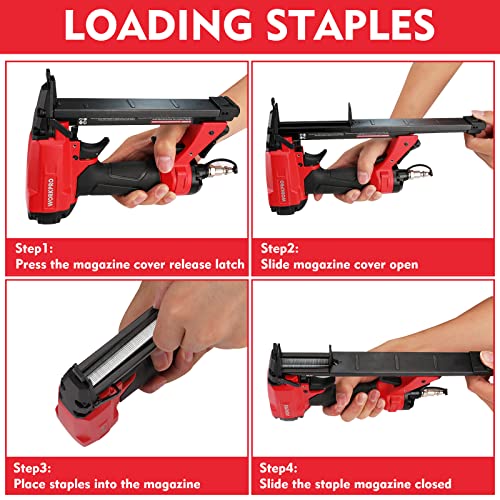 WORKPRO 8016 Pneumatic Staple Gun, 21 Gauge Upholstery Stapler with 1500pcs Staples 1/4" to 5/8", Air-Powered, Rear Exhaust, for Carpentry, Woodworking and DIY Projects - size: 21 Gauge Standard