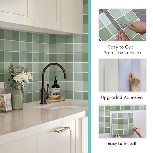 Commomy Matte 3D Peel and Stick Backsplash,Sage Green,10 Pcs 11.8"x11.8" - color: Gradient Sage Green