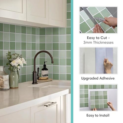 Commomy Matte 3D Peel and Stick Backsplash,Sage Green,10 Pcs 11.8"x11.8" - color: Gradient Sage Green