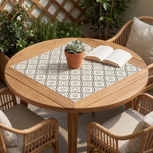 30 Count Moroccan Tile Decals 4 in – Self Adhesive Vinyl Wall Stickers, Waterproof Peel & Stick for Kitchen Backsplash, Bathroom, Stair Tread Accent, Neutral Tan/Black (Black) - color: Black