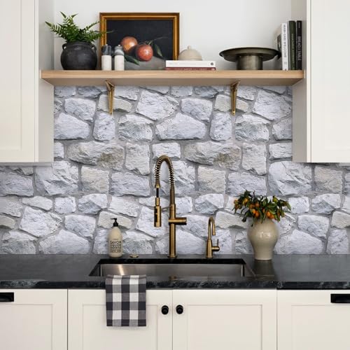 3D Peel and Stick Faux Stone Wall Panels 11.8" x 11.8" 10-Pack - color: Stone-SM-A