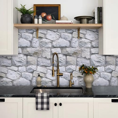 3D Peel and Stick Faux Stone Wall Panels 11.8" x 11.8" 10-Pack - color: Stone-SM-A