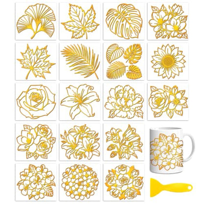 Peacoblue Golden Flower Leave Rub On Transfers for Craft, Transfer Sticker - style: Golden Flowers and Leaves