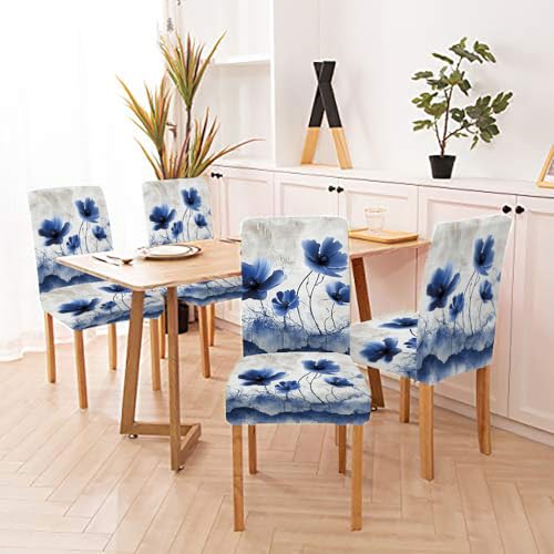 Mrcrypos Chair Covers Set of 4 Dining Table Chair Covers Ink-Wash Flower Detachable Washable Stretch Kitchen Seat Covers Protective for Home,Restaurant,Banquet - color: Flower, size: 4