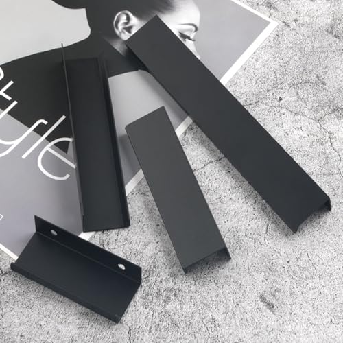 10 Pack Cabinet Handle Hidden Black Drawer Edge Pulls, Modern Style Dressing Table Wardrobe Kitchen Wall Cabinet Finger Edge Handle (Black, Length 9.8"/Hole Distance 7.6") - size: Length 9.8"/Hole Distance 7.6"