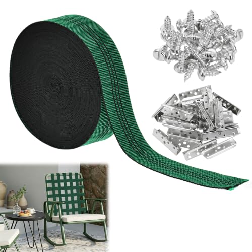 2 Inch x 50 FT Patio Furniture Repair Kit, Chair Webbing Replacement Straps with Metal Buckles, Elastic Webbing Repair for Outdoor Lawn Chairs, Recliner & Sofa Cushion (Green, 2IN x 50FT) - color: Green