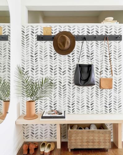 Sevalo Gray White Peel and Stick Wallpaper Boho Contact Paper 17.3”×197” - color: white and gray, size: 17.3" x 197"