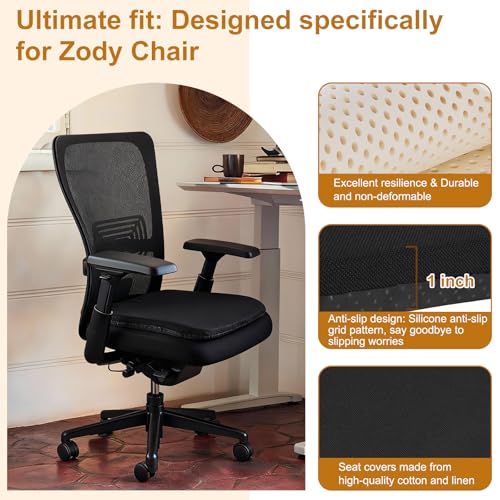 Natural Latex Seat Cushion for Haworth Zody Chair - Ergonomic Office Chair Accessories, Soft and Comfortable Seat Mat （Black）