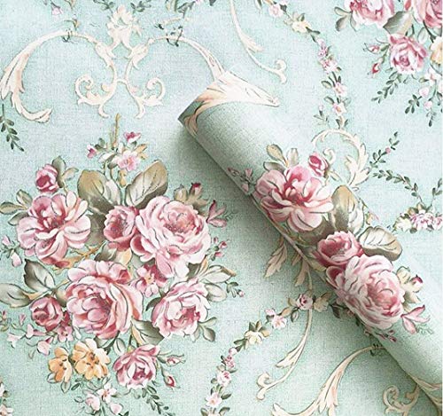 Vintage Floral Self Adhesive Wall Paper Shelf Liner Funitures Dresser Drawer Cabinet Decor Paper (Green, 17.7inchX100inch(8.2Ft)) - color: Green, size: 17.7"W x 100"L