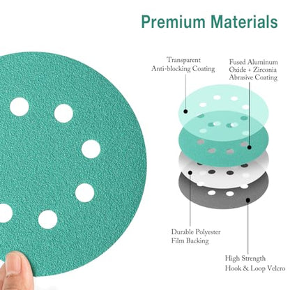 5-Inch 8-Hole Wet Dry Sanding Discs 180 Grit Sandpaper, 50-Pack