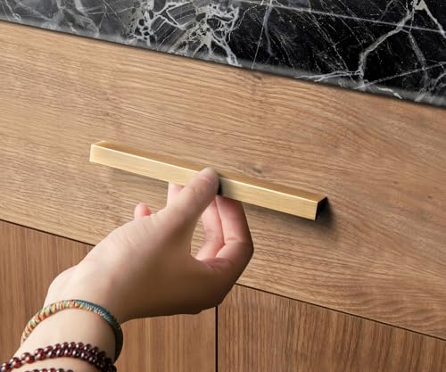 Goo-Ki Cabinet Handles 12 PCS - Champagne Bronze Drawer Pulls 3 in (76mm) Hole Centers - Tilted Solid Drawer Handles for Kitchen Cabinet Pulls - Finger Pull - color: Champagne Bronze, size: 3 Inch Hole Center