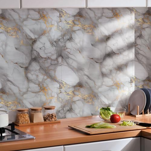 Peel and Stick Marble Wall Panels 11.8x11.8in Waterproof 20 Pack - color: Gold, size: 20 Pack