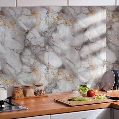 Peel and Stick Marble Wall Panels 11.8x11.8in Waterproof 20 Pack - color: Gold, size: 20 Pack