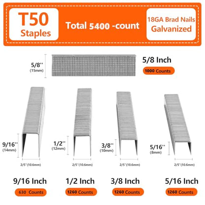 Heavy Duty T50 Staples 5400-Count 5 Sizes Galvanized - size: 5/16", 3/8", 1/2", 9/16", 5/8" - 5400 Count
